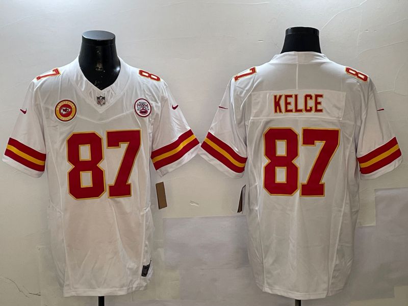 Men Kansas City Chiefs #87 Kelce White Three generations 2025 Nike Vapor Limited NFL Jersey style 7->kansas city chiefs->NFL Jersey